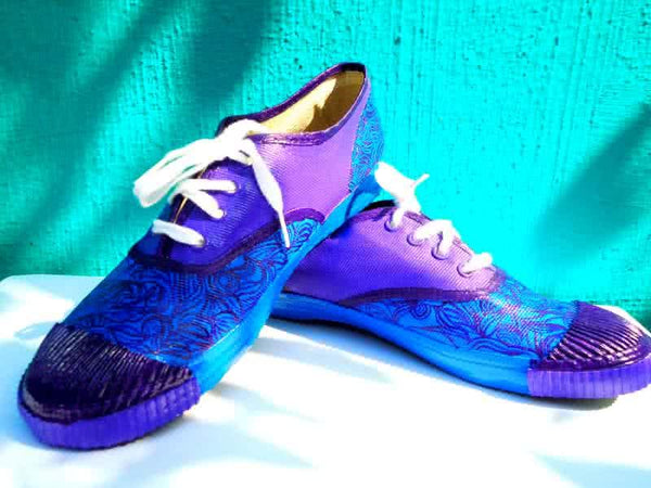 Brazen Blue Hand Painted Shoe Handicraft By Rithika Kumar