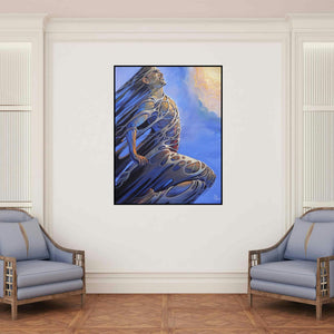 'Break Free' painting by Bijay Biswaal shown on a wall in a furnished room.
