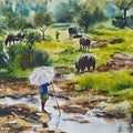 'A Breath Of Fresh Air' figurative watercolor painting by artist Lasya Upadhyaya, 12x16 inch, on paper