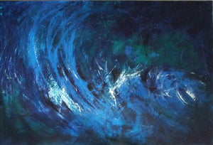 Breathing Blue (Azure Depths) by Sanjay Akolikar, Original Acrylic Abstract Painting on Canvas, Large Horizontal Wall Art