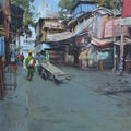 Cityscape acrylic painting titled 'Breathing Lights 4', 30x24 inches, by artist Pramod Jagtap on Canvas