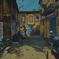 Cityscape oil painting titled 'Breathing Lights 8', 19x15 inches, by artist Pramod Jagtap on Canvas