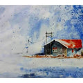 Landscape watercolor painting titled 'Brick Red house', 20x14 inches, by artist Soven Roy on Paper