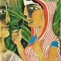 Figurative serigraphs painting titled 'Bride And Groom', 30x22 inch, by artist Paritosh Sen on Paper