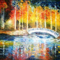 Impressionist oil painting titled 'Bridge Over My River', 20x30 inches, by artist Kiran Bableshwar on Canvas