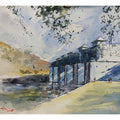Landscape watercolor painting titled 'Bridge Under Construction', 16x12 inches, by artist Soven Roy on Paper