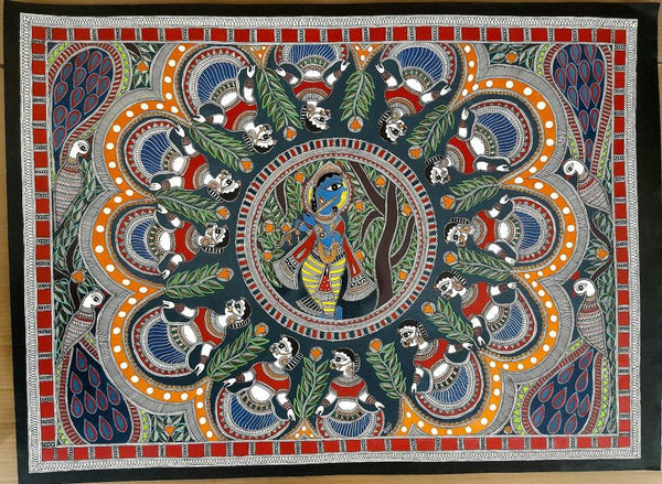 Brindavan Raas Of Krishna Traditional Art by Artisan | ArtZolo.com