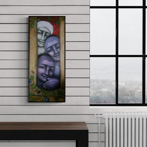 Preview of 'Broken Compound 2' Painting by Apet Pramod shown on a wall in a furnished room.