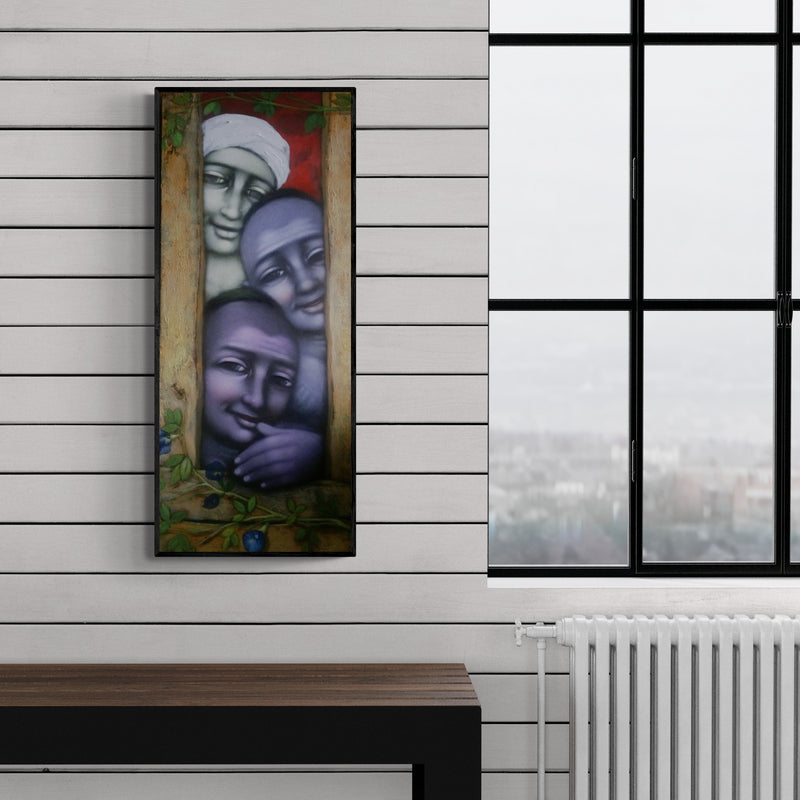 Preview of 'Broken Compound 2' Painting by Apet Pramod shown on a wall in a furnished room.