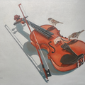 The Broken Strings' still-life acrylic painting by artist Srinivasa Ram Makineedi, 20x30 inch, on canvas