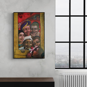 Apet Pramod's 'Broken Windows 1 (Divided City)' Painting visualized above a sofa in a contemporary room