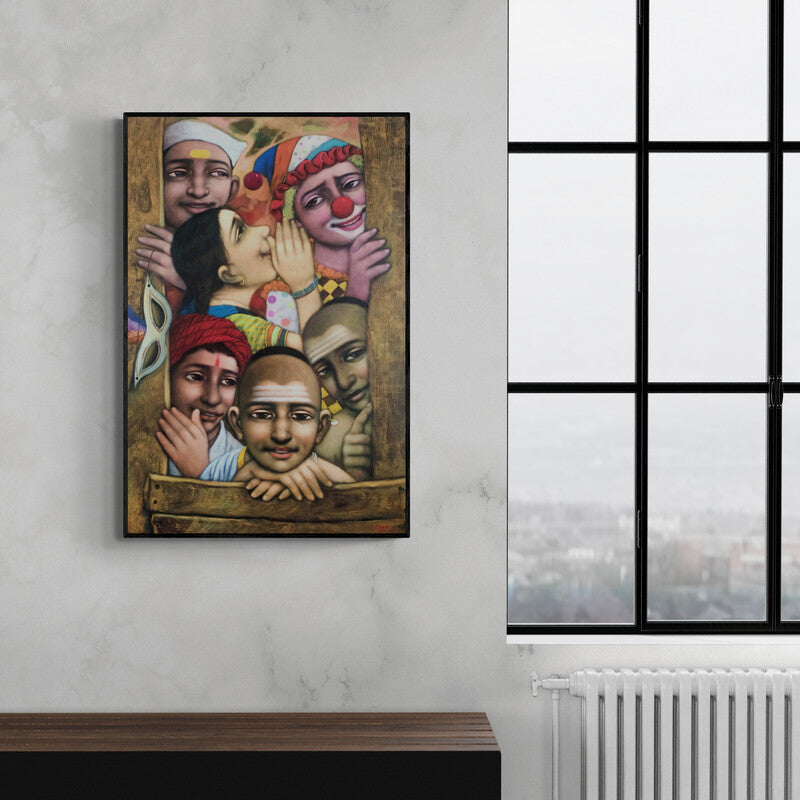 In-situ view of Apet Pramod's 'Broken Windows 3 (Untitled)' painting in a room