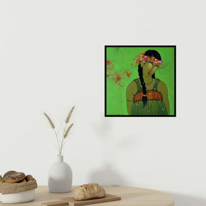 In-situ view of Sanjay M Khochare's 'Brunatte 1 (Floral Reverie)' painting in a room