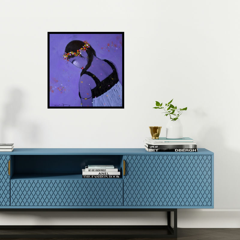 Preview of 'Brunatte 2 (A Floral Reverie)' Painting by Sanjay M Khochare shown on a wall in a furnished room.