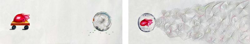 contemporary mixed media painting titled 'Bubble And Emotion', 10x56 inches, by artist Dishakha Yadav on Paper