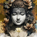 Buddha 1' religious mixed-media painting by artist Dnyaneshwar Ingle, 34x24 inch, on canvas