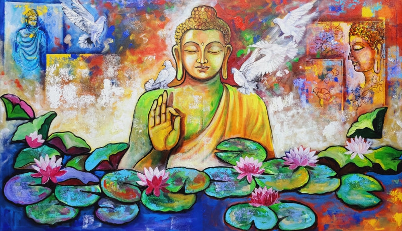 Buddha 2' religious acrylic painting by artist Arjun Das, 36x60 inch, on canvas