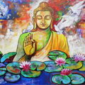 'Buddha 2' religious acrylic painting by artist Arjun Das, 36x60 inch, on canvas
