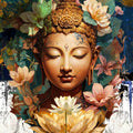 Buddha 3' religious mixed-media painting by artist Dnyaneshwar Ingle, 34x24 inch, on canvas