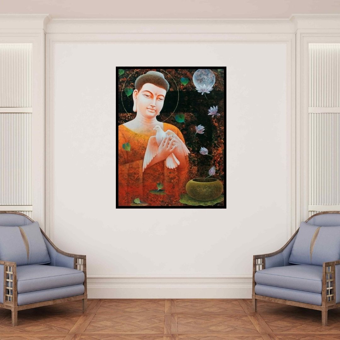 In-situ view of Arjun Das's 'Buddha 4' painting in a room