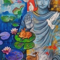Buddha 4' religious acrylic painting by artist Arjun Das, 60x36 inch, on canvas