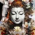 Buddha 4' religious mixed-media painting by artist Dnyaneshwar Ingle, 34x24 inch, on canvas