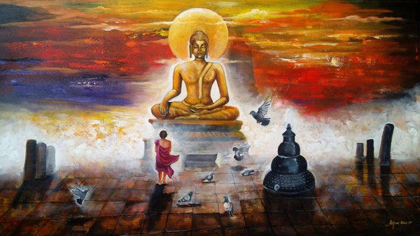 Buddha And Monk 4 Painting by Arjun Das | ArtZolo.com