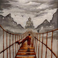Religious acrylic painting titled 'Buddha And Monk 5', 36x24 inches, by artist Arjun Das on acrylic