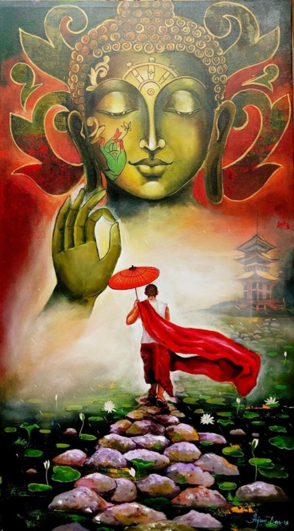 Buddha And Monk 6 Painting by Arjun Das | ArtZolo.com