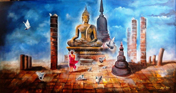 Buddha And Monk Child 4 Painting by Arjun Das | ArtZolo.com