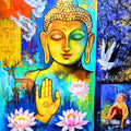 Buddha And Nature' religious acrylic painting by artist Arjun Das, 42x36 inch, on canvas