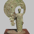 'Buddha With Flowers Form' religious Brass, Metal sculpture by artist Rohan Sonavane, 20x10 inch, on brass, metal