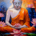 Religious acrylic painting titled 'Buddha On Meditation', 48x36 inches, by artist Arjun Das on Canvas