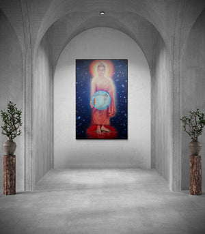 In-situ view of Ghanshyam Gupta's 'Buddha For Peace (Universal Compassion)' painting in a room