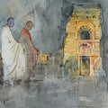 Buddhas Way' religious watercolor painting by artist Milind Bhanji, 15x21 inch, on paper