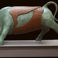 'Bull' animals Bronze, Wood sculpture by artist Subrata Paul, 13x25 inch, on bronze, wood
