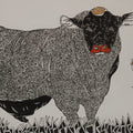 Bull 11' animals pen drawing by artist Rama Krishna V, 12x24 inch, on canvas board