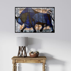 In-situ view of Vijay Belde's 'Bull 11 (Bull 41)' painting in a room