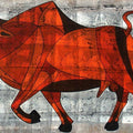 Animals acrylic painting titled 'Bull 12', 34x36 inches, by artist Vijay Belde on Canvas