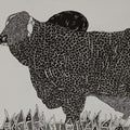 Bull 13' animals pen drawing by artist Rama Krishna V, 12x24 inch, on canvas board