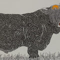 Bull 14' animals pen drawing by artist Rama Krishna V, 12x24 inch, on canvas board