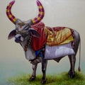 Animals charcoal painting titled 'Bull', 36x48 inches, by artist Yuvraj Patil on Canvas