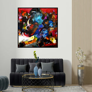 Madan Lal's 'Bull 2 (Untitled)' painting visualized above a sofa in a contemporary room.