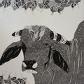 Bull 24' animals pen drawing by artist Rama Krishna V, 14x14 inch, on paper