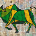 Animals acrylic painting titled 'Bull 25', 30x39 inches, by artist Vijay Belde on Canvas