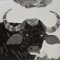 Bull 26' animals pen drawing by artist Rama Krishna V, 14x14 inch, on paper