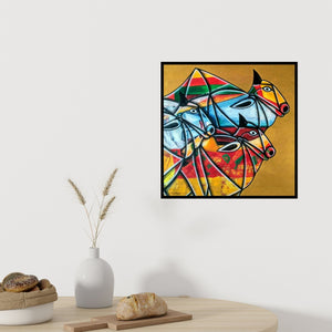 In-situ view of Vijay Belde's 'Bull 28 (Bulls 07)' painting in a room