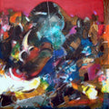 Bull With In' abstract acrylic painting by artist Madan Lal, 36x36 inch, on canvas