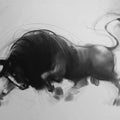 Animals charcoal painting titled 'Bull 6', 14x20 inches, by artist Ganesh Hire on Paper