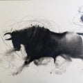 Animals charcoal painting titled 'Bull 8', 14x20 inches, by artist Ganesh Hire on Paper